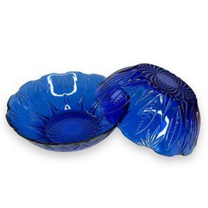 SET of 2 ROYAL SAPPHIRE Avon Round Bowls 6.5” ARCOROC France COBALT BLUE Vintage